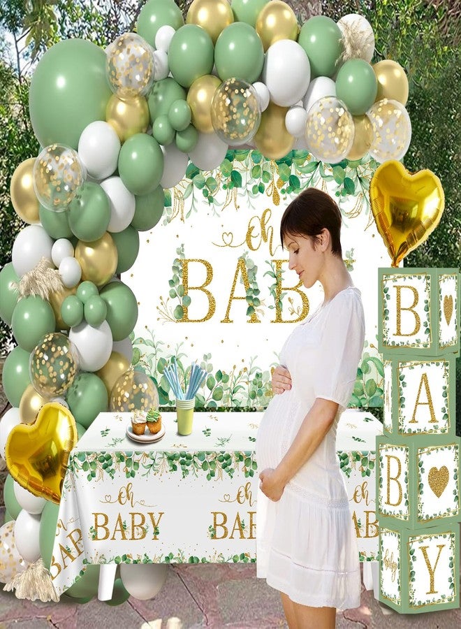 Netnology Sage Green Baby Shower Decorations for Boy Girl 106pcs Greenery Balloon Arch Kit, Baby Box,Tablecloth and Backdrop for Boho Woodland Jungle Theme Baby Shower Decor Neutral Party Supplies - Image 2
